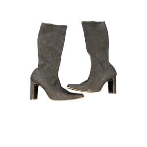 Pedro Garcia Boots Black Silver Metallic Square Toe Date Night Sock Boot Size 7